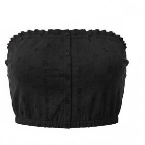 Love Tree Strapless Cropped Eyelet Top Womens Large Black